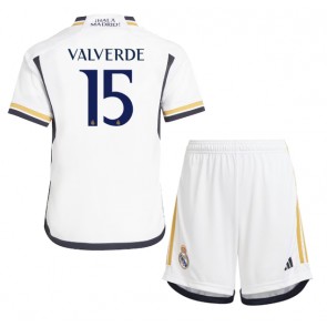 Real Madrid Federico Valverde #15 Koszulka Podstawowych Dziecięca 2023-24 Krótki Rękaw (+ Krótkie spodenki)